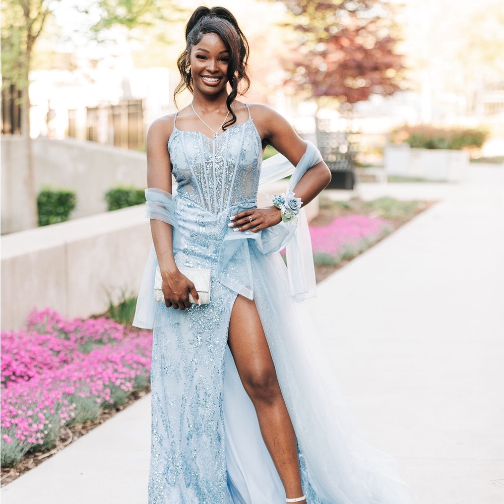 Smoky Blue Prom Dress